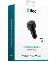 SmartCharger Duo PD 60W Araç Hızlı Şarj Aleti USB-C+USB-C Siyah