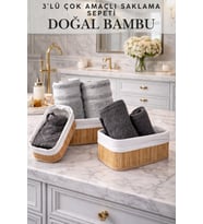 Doğal Bambu 3’lü Sepet Seti – Dikdörtgen, Çok Amaçlı Saklama ve Düzenleyici