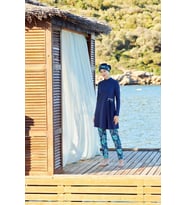 Adasea 4256 K. Lacivert Lycralı Tasarım Tesettür Mayo (Koyu Lacivert)