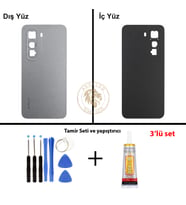 Infinix Hot 50 Pro Titanyum Gri Uyumlu Arka Kapak + Yapıştırıcı ve Vida Seti Arka Cam Lazer Kesim