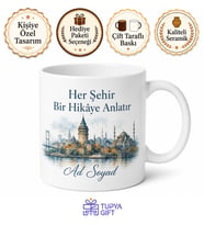 Kişiye Özel Fotoğraf ve Şehir Kupası İsimli Hediye Bardak Porselen Kupa