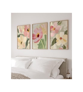 Ahşap Çerçeveli 3 Lü Soyut Tablo pastel sanat serisi qmrc