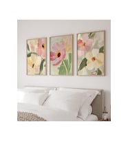 Ahşap Çerçeveli 3 Lü Soyut Tablo pastel sanat serisi qmrc