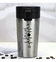Kişiye Özel Paslanmaz Çelik 380 ml Vakumlu Kalp Ritmi Termos - Isı Yalıtımlı, Sızdırmaz Kapak (Metal)