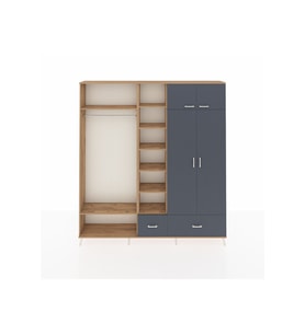 Arges Gardrop 12 Raflı 2 Çekmeceli 2 Askılı 220x30x243 Çam-Antrasit