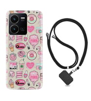 Vivo Y35 Kılıf Resimli Boyun Askılı İpli Desenli Silikon Donut Flamingo 1415