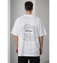 Erkek Kısa Kol Yazlık Tişört Bisiklet Yaka Baskılı Oversize T-Shirt - Beyaz