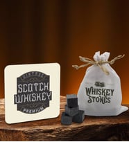 BK Gift Whiskey Tasarımlı Ahşap Bardak Altlığı ve 6’lı Granit Viski Taşı Hediye Seti - Model 2