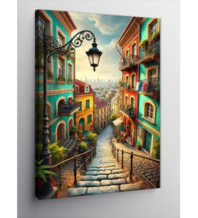 Kanvas Tablo Renkli Sokak ve Akdeniz Havası