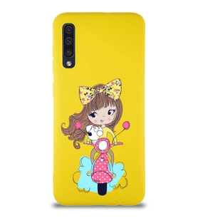 Samsung Galaxy A50 Soft Premier Kapak Vespagirl Tasarımlı Silikon Kılıf - Sarı (Şeffaf)