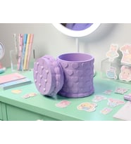 3D Baskı Kabartma Kalp Desenli Kapaklı Kalemlik - Masaüstü Organizer - Mor