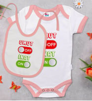 BK Kids Umut Off Tasarımlı Pembe Bebek Body Zıbın ve Mama Önlüğü Hediye Seti-1
