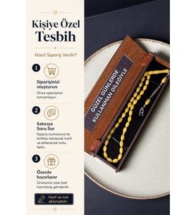 Kişiye Özel Arpa Sarı Tesbih Ahşap Kutulu Harf ve Not