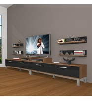 Decoraktiv Ekoflex 360R Slm Krom Ayaklı Tv Ünitesi Tv Sehpası - Ceviz Siyah (Siyah - Ceviz)