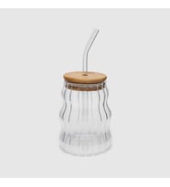 500ml Bambu Kapaklı Cam Bardak, Cam Pipetli Silikon Kapak Contalı Desenli Sıcak Soğuk İçecekler Kahve Meyve Suları ve Çayları için Şık Ergonamik Tasarım