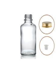 30ml şeffaf şişe sarı metal düz kapaklı, 24 adet, cam şişe, esans şişesi, yağ şişesi, kozmetik şişesi