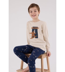 Arnetta Garson Erkek Çocuk Amazing %100 Pamuk 4 Mevsim Baba-Oğul Uzun Kollu Pijama Takım