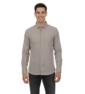 Erkek Spor Slim Fit Uzun Kol Petek Fitilli Gömlek BGL-ST04824 (Bej)
