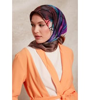 Karmaşık Desen Twill İpek Eşarp-0915 (Kahverengi)