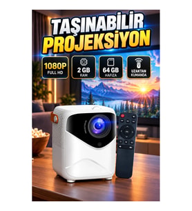 Akıllı Taşınabilir Projektör – 1080P Full HD, 64 GB Hafıza, 2 GB RAM, Uzaktan Kumanda