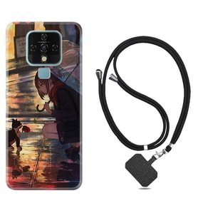 Tecno Camon 16 18P Pova Kılıf Boyun Askılı Silikon Kız ve Kedi 1762