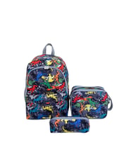 Superbag Erkek Çocuk Ilkokul Çantası Dinazor Desenli Sırt Çantası Beslenmelik Ve Kalemlik 3'lü Set (Siyah - Kırmızı - Mavi - Sarı)
