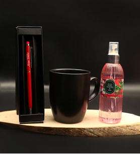 Kişiye Özel Kırmızı Touchpen& Siyah Mat Kupa& Eyüp Sabri Tuncer Japon Kiraz Çiçeği Kolonya Hediye Seti