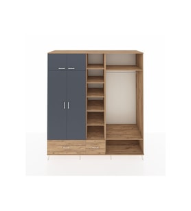 Kronos Dolap 12 Raflı 2 Çekmeceli 2 Askılı 220x59x243 Çam-Antrasit/Çam