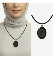 Kadın Oniks Doğaltaş Cevşen Kolye - Esmaül Hüsna Yazılı - Elips Tasarım - Siyah Renk