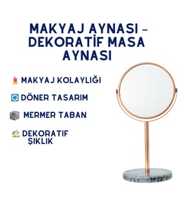 Şık Mermer Tabanlı Döner Masa Üstü Makyaj Aynası – Dekoratif Masa Aynası