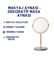 Şık Mermer Tabanlı Döner Masa Üstü Makyaj Aynası – Dekoratif Masa Aynası