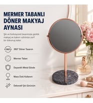 Şık Mermer Tabanlı Döner Masa Üstü Makyaj Aynası – Dekoratif Masa Aynası