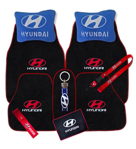 Hyundai Nakışlı 5 Parça Siyah Oto Halı Paspas  Hyundai Mavi Polar Araç Yastık & Oto Aksesuar