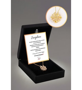 14 Şubat Sevgililer Günü Hediyesi "Sevgilime "Özel Seri Yonca Çelik Kolye  Işıklı Premium Kutuda (Gold)