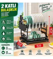 2 Katlı Tezgah Üstü Tepsili Bulaşıklık Tabaklık Kurutmalık Bardaklık Çatal Kaşık Bıçaklık Mutfak Organizeri