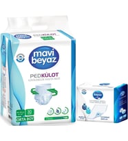 Mavi Beyaz Ped Emici Külot Hasta Bezi M - Medium Orta 30 Adet + Yatak Koruyucu Örtü 60*90CM 30 Adet