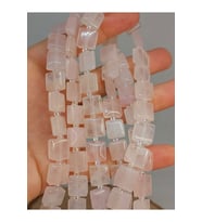Bileklik Boy Pembe Kuvars Taşı Yandan Oyuklu Kare Kesim 10x10mm Yarım Dizi (18CM UZUNLUĞUNDADIR)