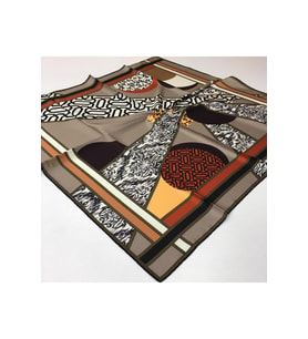 Geometrik Desen Black Seri Twill Eşarp Eşarp Askısı ile Birlikte 90x90 cm Vizon 