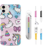 Apple iPhone 11 12 13 Mini Kılıf Kablo Koruma Spiral Silikon Unicorn Mektup 1800
