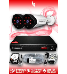 BAYICAM 2 Kameralı Uzay 2 Dış Kamera Set 250 GB HDD Full HD Gece Görüşlü Güvenlik Kamerası Sistemi