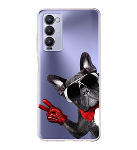 PrintiFy Tecno Camon 18P ile Uyumlu Köpek 2 Kamera Korumalı Şeffaf Kılıf