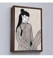 Çerçeveli Handdrawn Oturan Kadın Tablosu (Siyah)