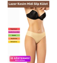 İz Göstermeyen Dikişsiz Kaymaz Toparlayıcı Popo Şekillendirici Kadın Lazer Kesim Midi Slip Külot (Ten)