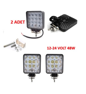 2 Adet Off Road Sis Farı Lambası 16 Led 48Watt Kare Çalışma Lambası