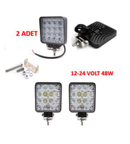 2 Adet Off Road Sis Farı Lambası 16 Led 48Watt Kare Çalışma Lambası