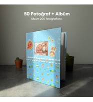 200 Fotoğraf Kapasiteli Bebek Albümü + 50 Fotoğraf Baskısı - 10x15 cm (Mavi)