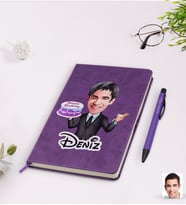 BK Gift Kişiye Özel Erkek Doğum Günü Karikatürlü Mor Termo Deri Defter Kalem Seti Model 2