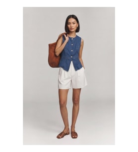 Kadın Mavi Bisiklet Yaka Düğmeli Jean Yelek