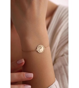 Kişiye Özel Şık Yin Yang Sembol Bileklik 925K Gümüş (Gold)