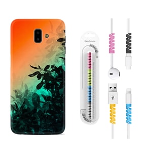 Samsung J6 Plus J7 Prime J7 Pro M20 Kılıf Kablo Koruma Spiral Silikon Güzel Çiçekler 1712